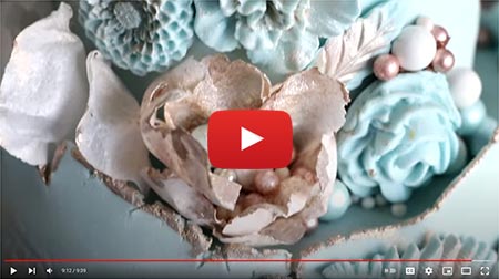 Detailed Blue Cake with Bas-Relief Embellishments & Wafer Paper Flowers